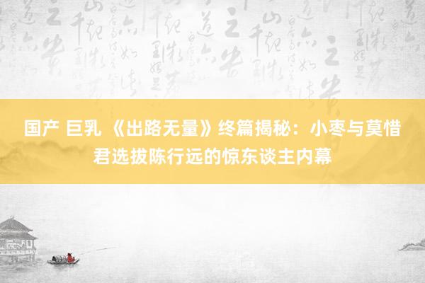 国产 巨乳 《出路无量》终篇揭秘：小枣与莫惜君选拔陈行远的惊东谈主内幕